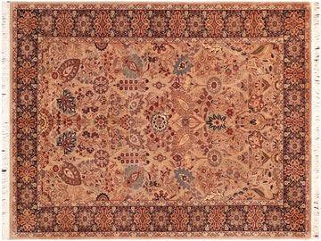 handmade Traditional Tabriz Taupe Blue Hand Knotted RECTANGLE 100% WOOL area rug 6x9